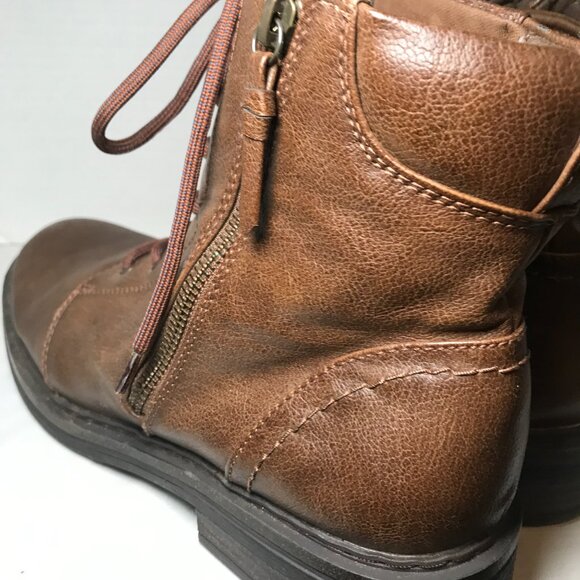 Baretraps Amy Sue Brown LaceUp Side Zip Ankle Boots Womens 10M Moto Combat Biker - Picture 5 of 9